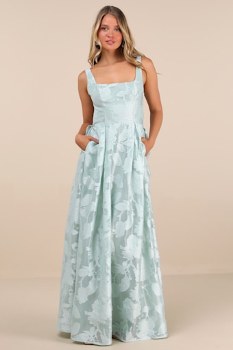 Perfected Aura Sage Jacquard Tie-Back Maxi Dress with Pockets 2