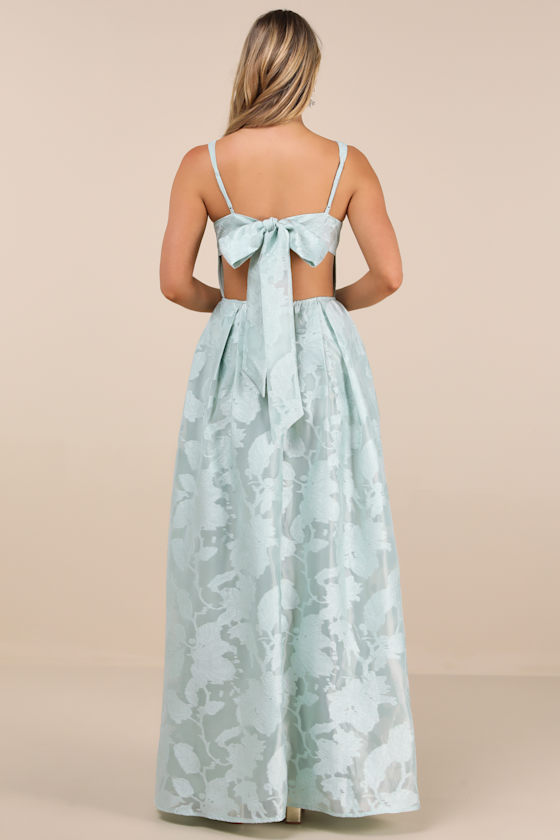 Lulus Perfected Aura Sage Jacquard Tie-back Maxi Dress With Pockets
