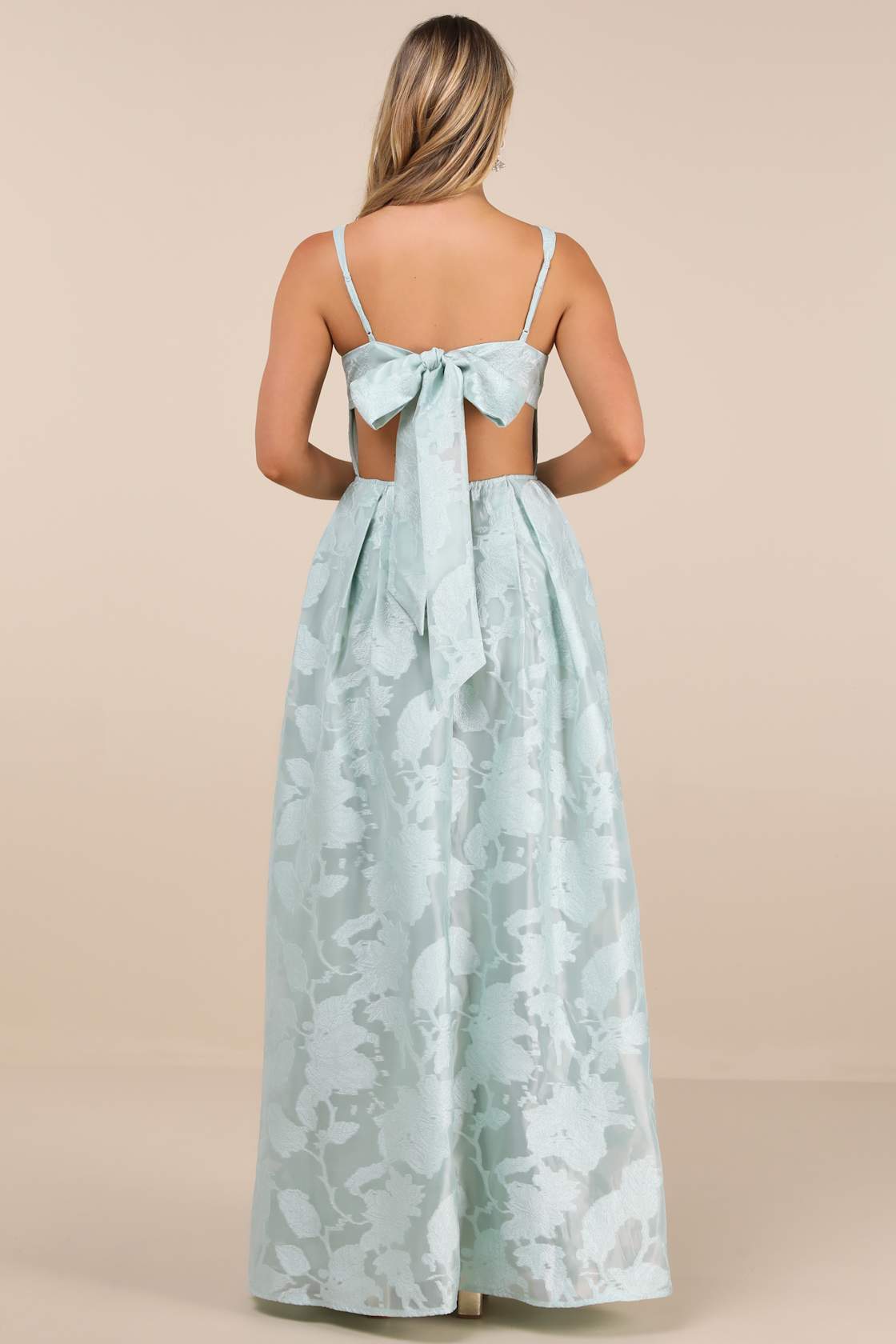 Perfected Aura Sage Jacquard Tie-Back Maxi Dress with Pockets