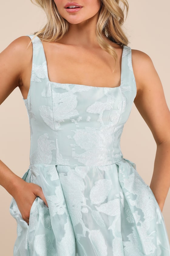 Lulus Perfected Aura Sage Jacquard Tie-back Maxi Dress With Pockets
