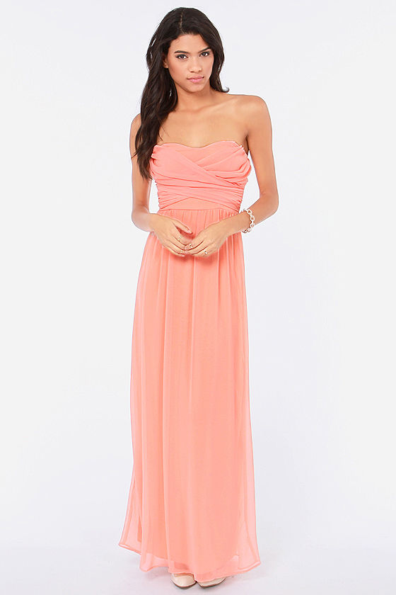 Lovely Peach Dress - Strapless Dress - Maxi Dress - $71.00