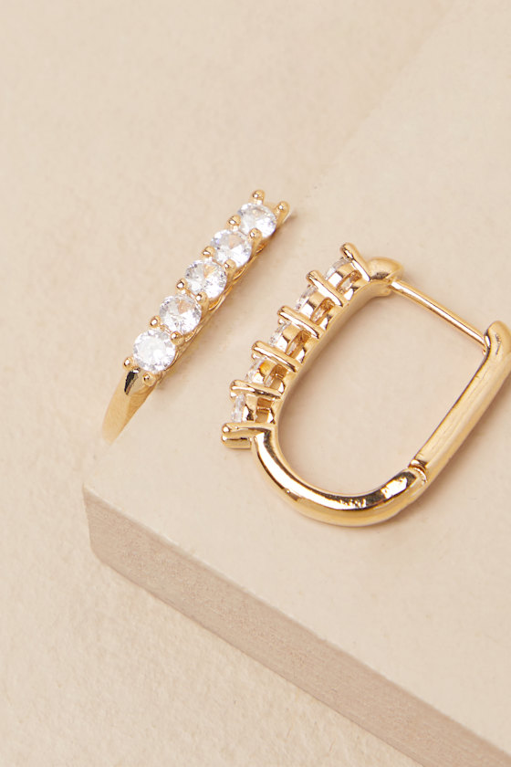 Lulus Vasha Gold Rhinestone Huggie Hoop Earrings