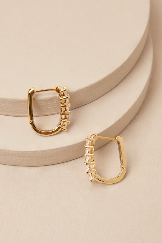 LULUS VASHA GOLD RHINESTONE HUGGIE HOOP EARRINGS