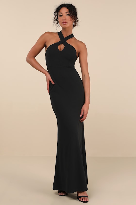 Keep You Enchanted Black Cutout Halter Mermaid Maxi Dress 6
