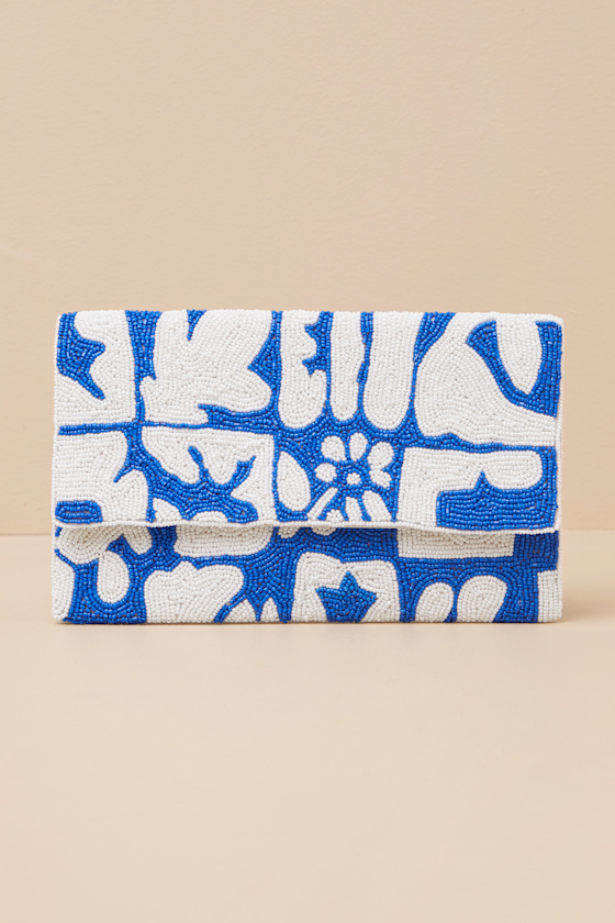 Lulus Teofila Blue Abstract Beaded Clutch
