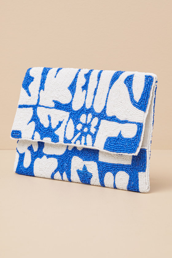 Shop Lulus Teofila Blue Abstract Beaded Clutch
