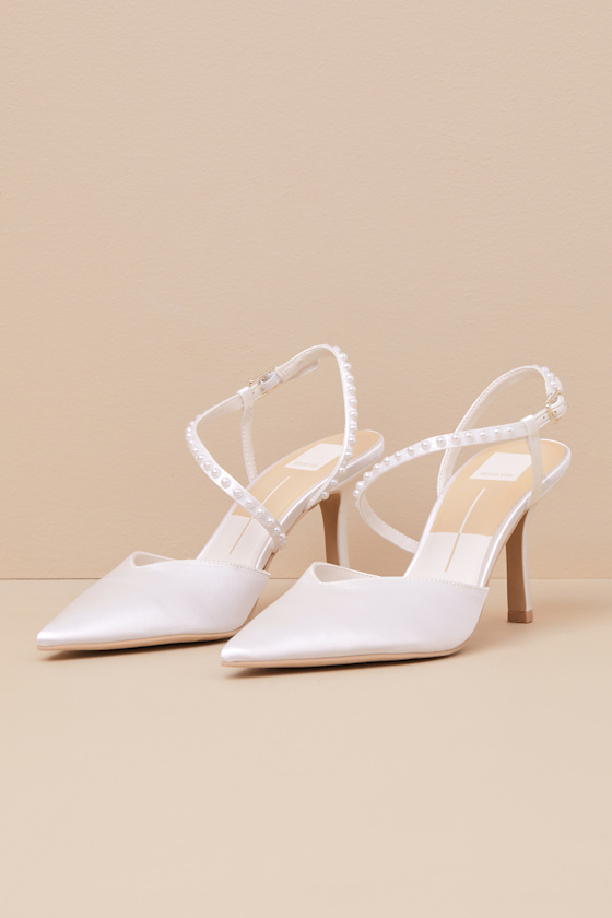 Dolce Vita Kamra True White Satin Pearl Pointed-toe Pumps In White