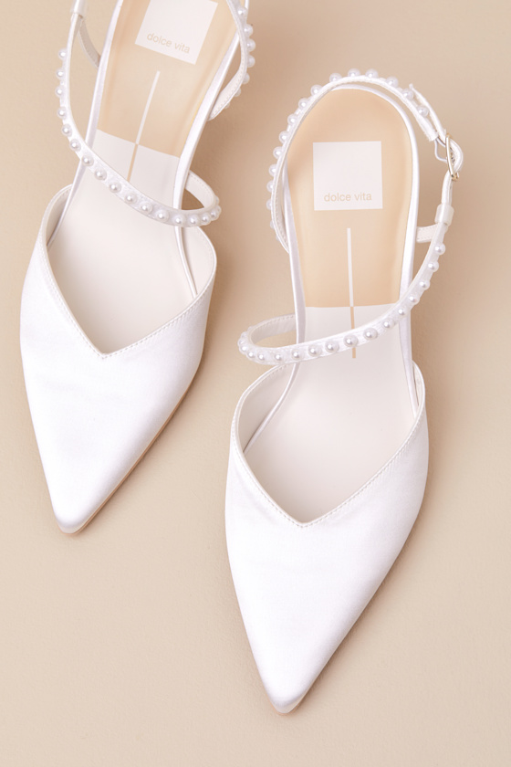 Dolce Vita Kamra True White Satin Pearl Pointed-toe Pumps In White