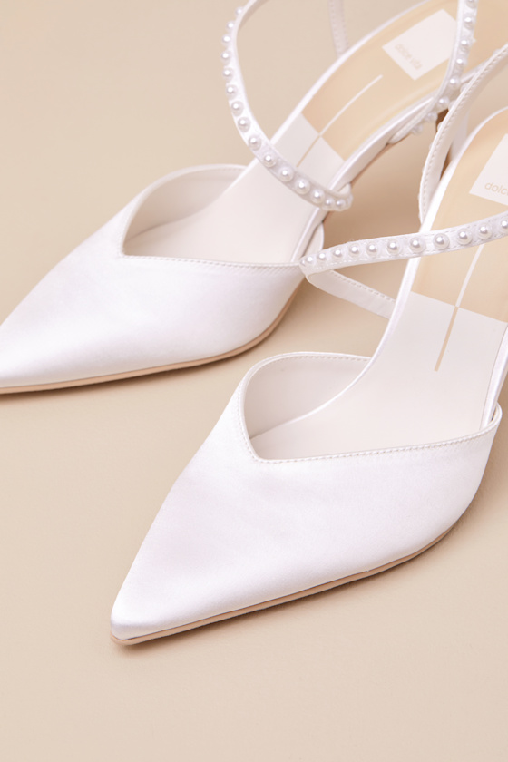 Dolce Vita Kamra True White Satin Pearl Pointed-toe Pumps In White