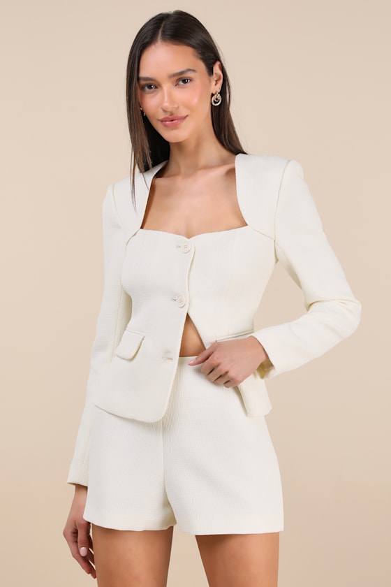 Hulda Ivory Textured High-Rise Shorts 2