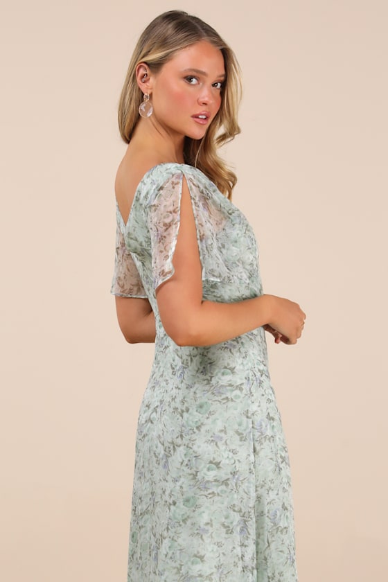 Shop Lulus Dreamiest Desires Sage Green Floral Flutter Sleeve Maxi Dress