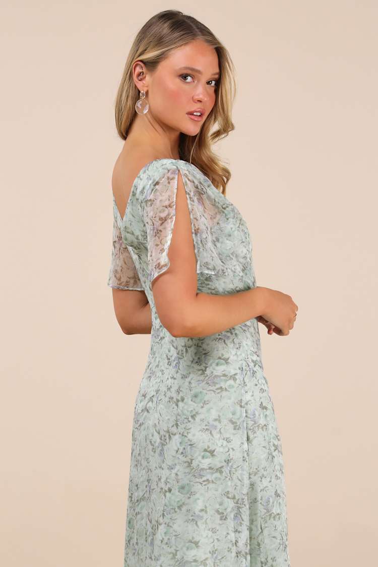 sage green flutter sleeve dress Maya Sage Green Short Flutter Sleeve Embellished Midi Dress – Maya Deluxe main image 0