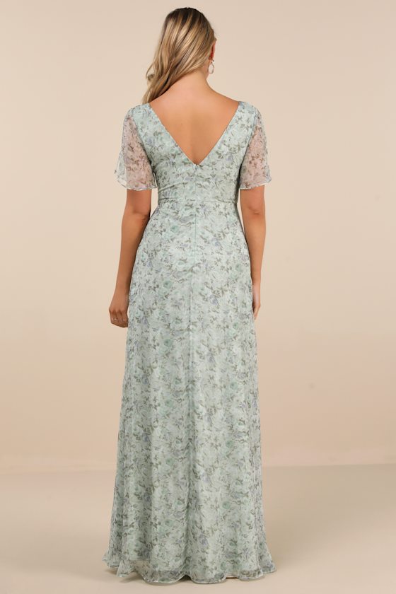 Shop Lulus Dreamiest Desires Sage Green Floral Flutter Sleeve Maxi Dress