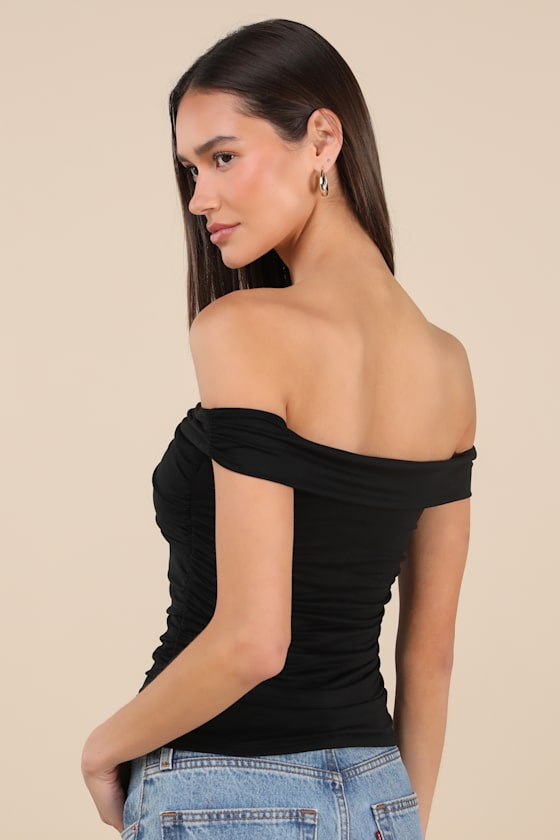 LULUS ELOWYN BLACK CROSS-FRONT OFF-THE-SHOULDER TOP 