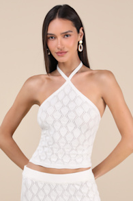 Daisy Ivory Pointelle Knit Halter Crop Top 2