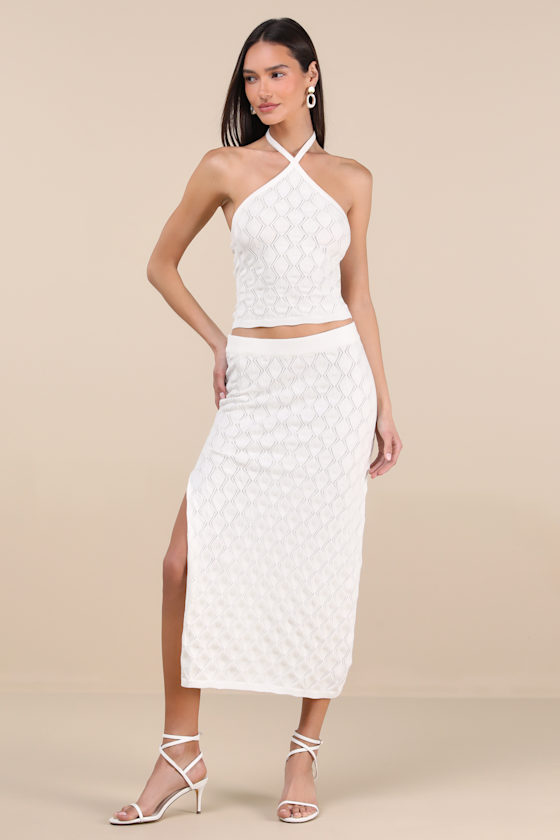 Daisy Ivory Pointelle Knit Midi Skirt