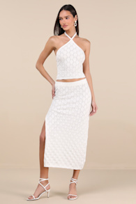 Daisy Ivory Pointelle Knit Midi Skirt 1