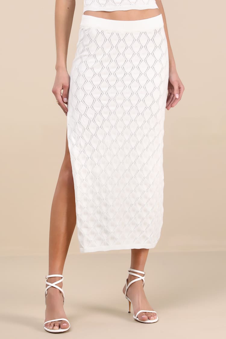 Daisy Ivory Pointelle Knit Midi Skirt