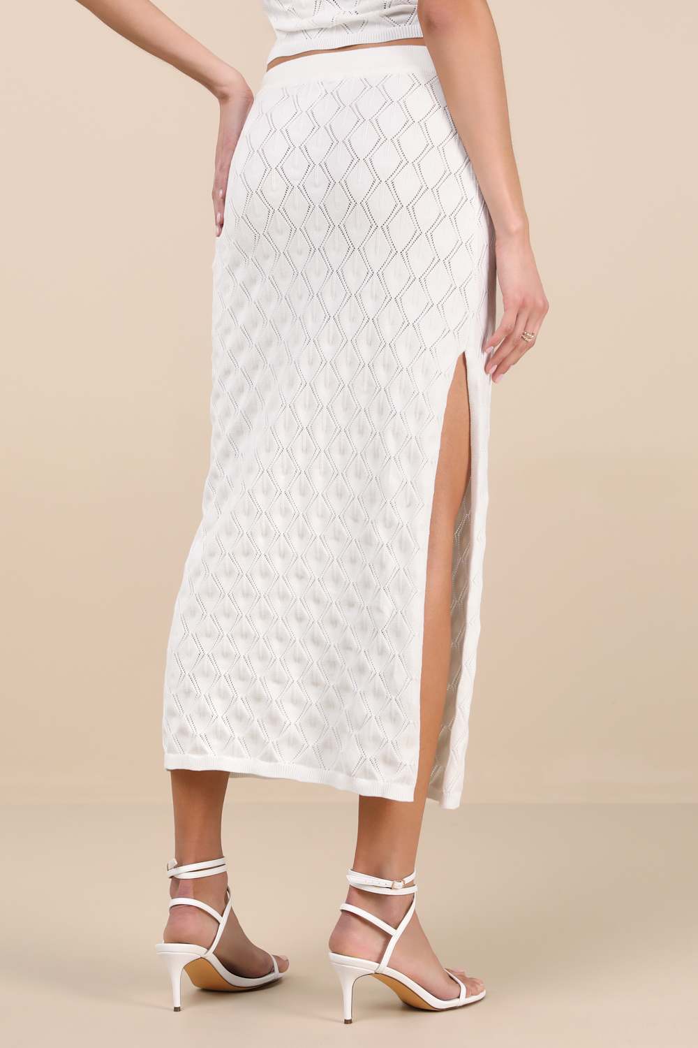 Daisy Ivory Pointelle Knit Midi Skirt