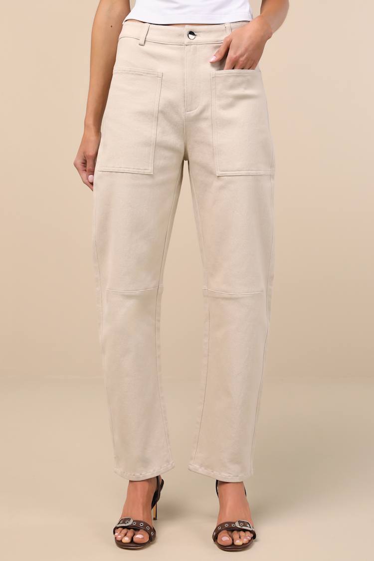 Filomena Beige Twill Barrel Pants
