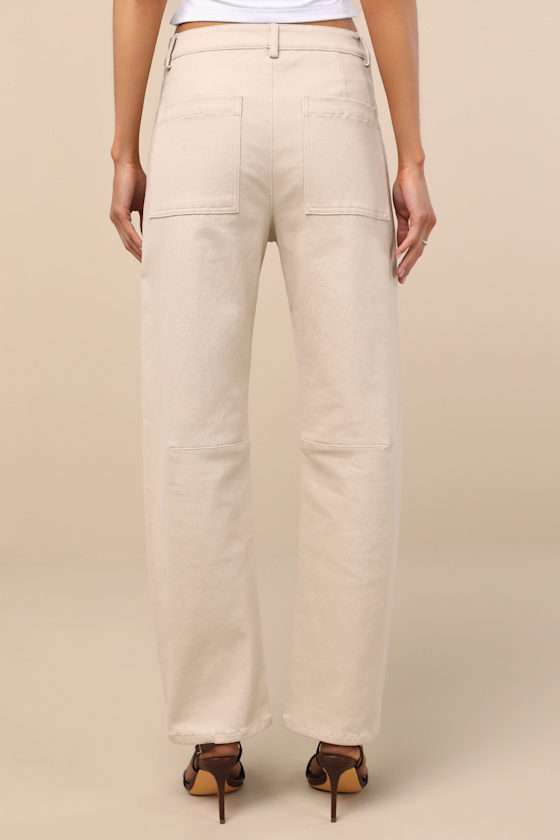 Lulus Filomena Beige Twill Barrel Pants In Beige