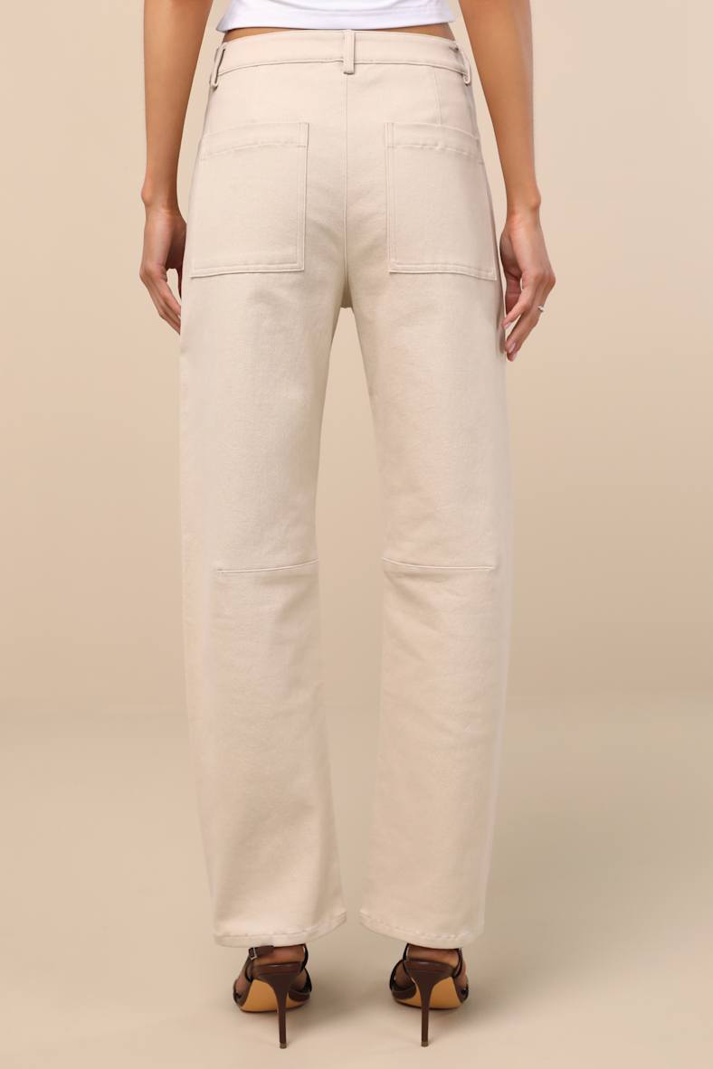 Filomena Beige Twill Barrel Pants