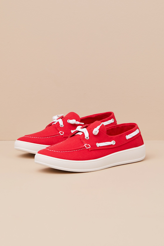 Madden Girl Galley Red Canvas Boat Shoes In Red
