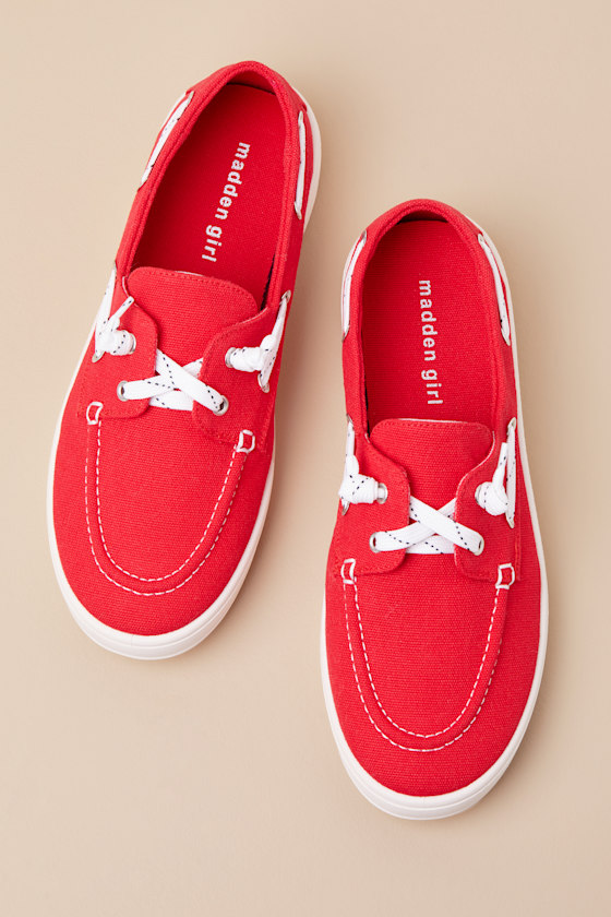 Madden Girl Galley Red Canvas Boat Shoes In Red
