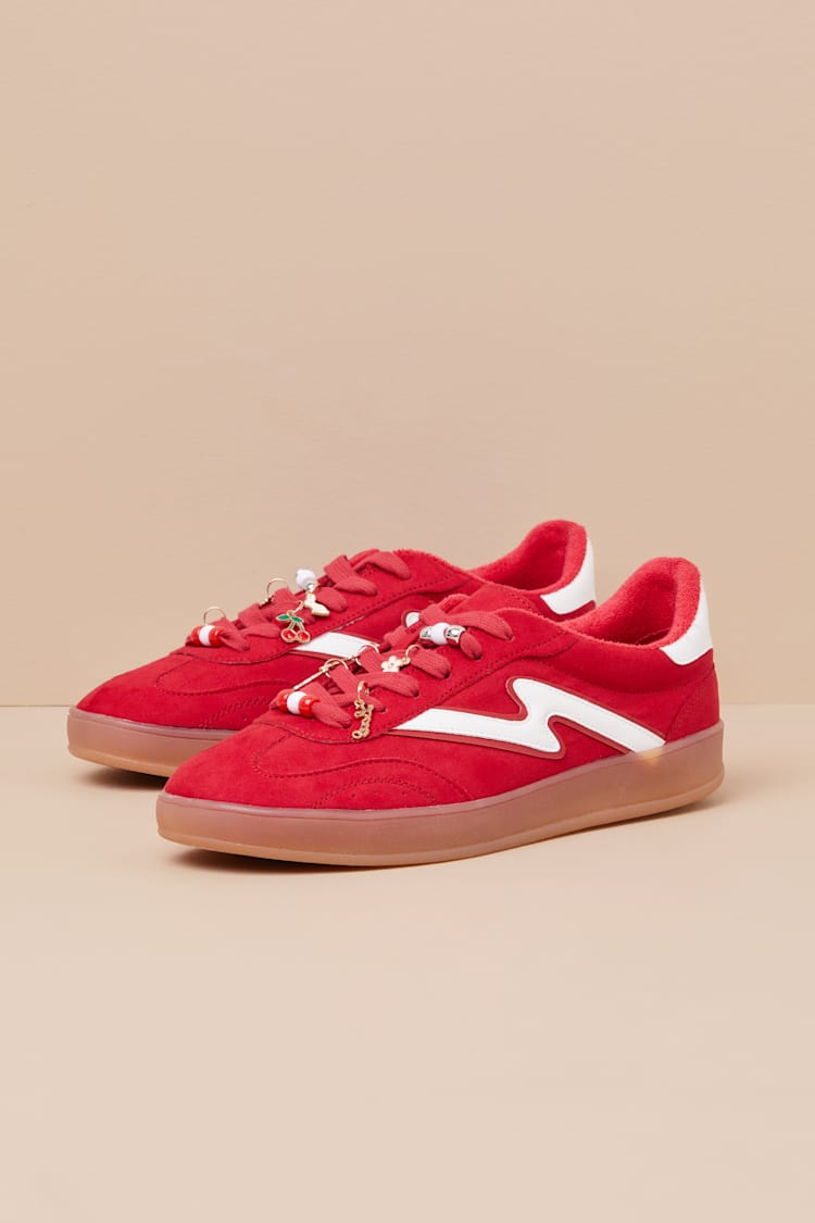 Giia Red Multi Suede Charm Lace-Up Sneakers