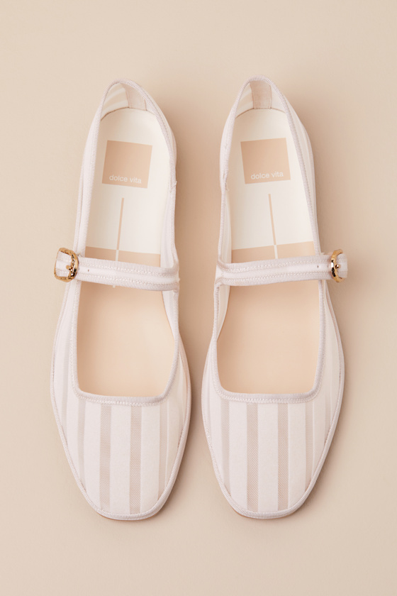 Dolce Vita Tameka Bone Mesh Striped Buckle Ballet Flats In White