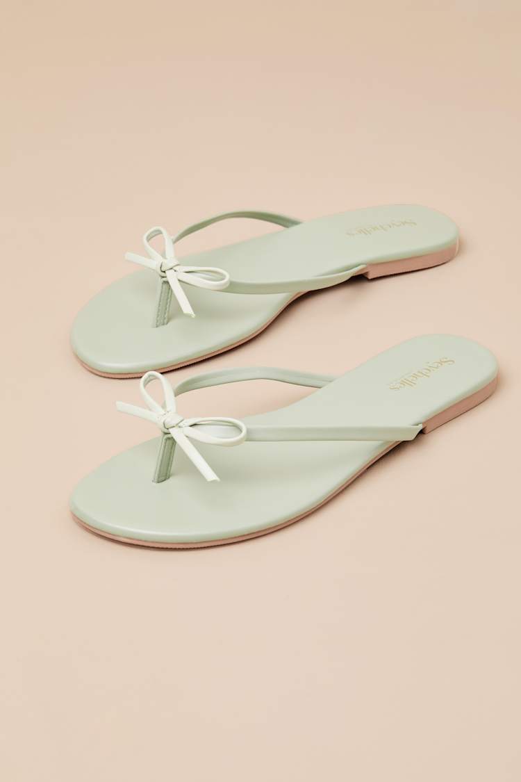 Wish List Seafoam Vegan Leather Bow Thong Sandals