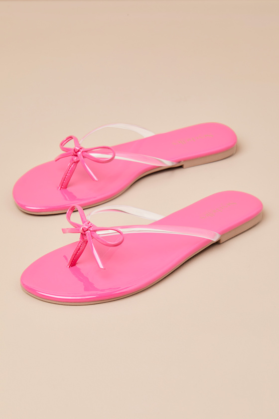 SEYCHELLES WISH LIST II FUCHSIA PATENT BOW THONG SANDALS