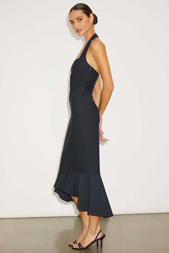 Shop Lulus Londa Dark Navy Halter Neck Trumpet Midi Dress