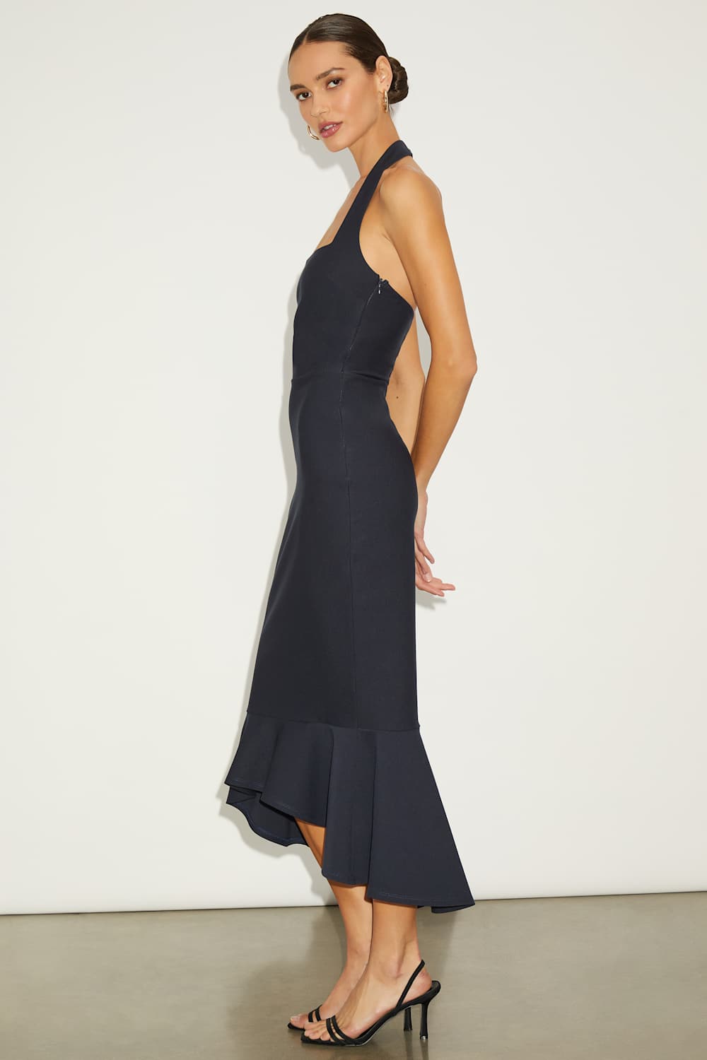 Londa Dark Navy Halter Neck Trumpet Midi Dress