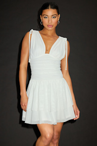 Luisella White Mesh Ruched Tiered Mini Dress 2