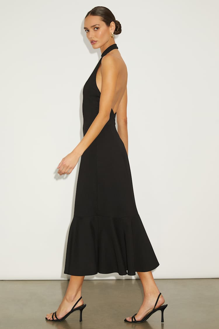 knee length dresses for ladies Black High Neck Backless Midi Dress main image 0
