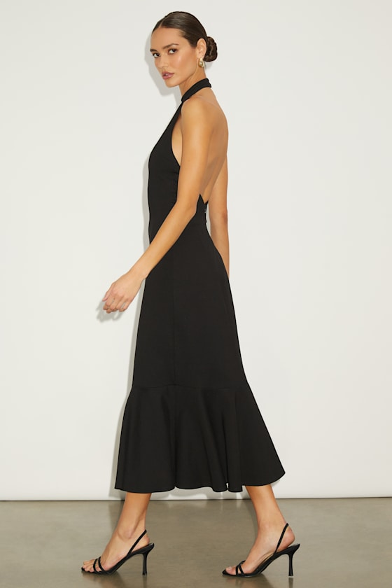 Chic Masterpiece Black Backless Trumpet Hem Midi Dress 5