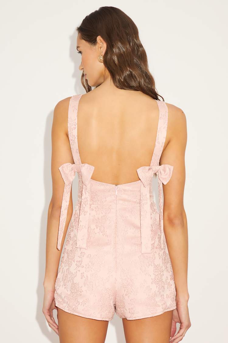 Nazira Light Pink Jacquard Bow Skort Romper