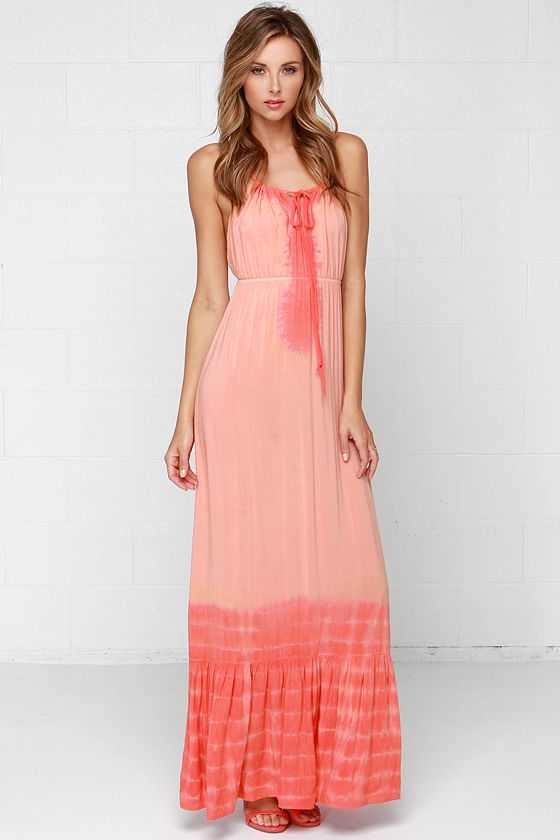 Others Follow Emerson - Coral Pink Dress - Tie-Dye Dress - Maxi Dress ...