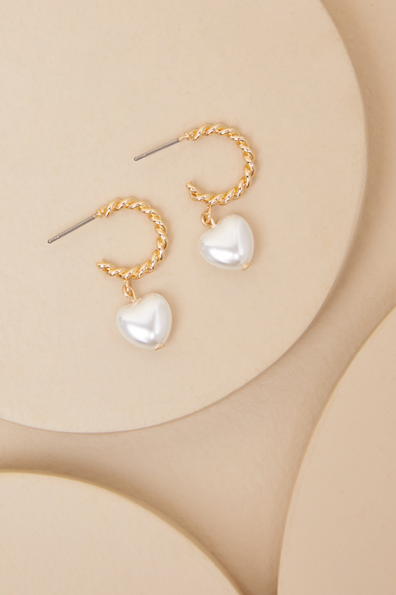 Lulus Luce Gold Heart Charm Hoop Earrings