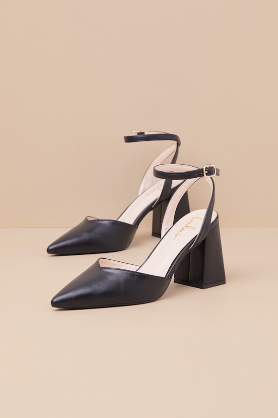 Lulus Alodie Black Pointed-toe Ankle Strap Pumps