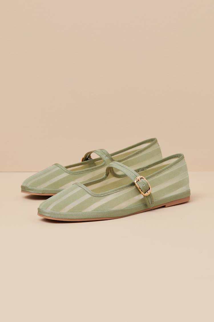 Tameka Jade Mesh Striped Buckle Ballet Flats
