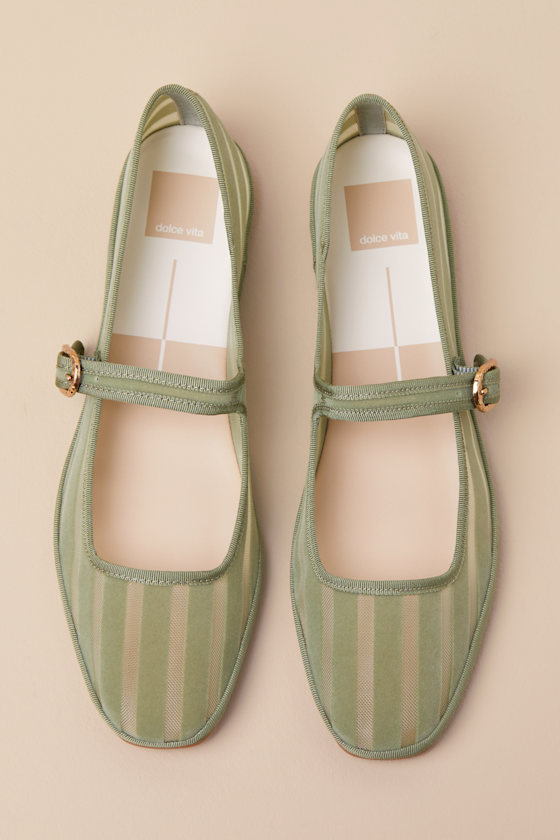 Dolce Vita Tameka Jade Mesh Striped Buckle Ballet Flats In Green