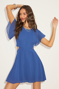 Blissful Love Blue Cutout Mini Skater Dress 1