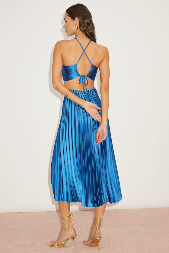 Lulus Aerin Blue Pleated Cutout Midi Dress