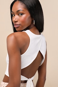 Let's Tie It White Tie-Back Cropped Tank Top
