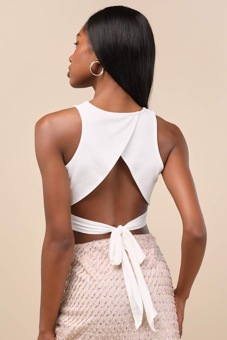Let's Tie It White Tie-Back Cropped Tank Top