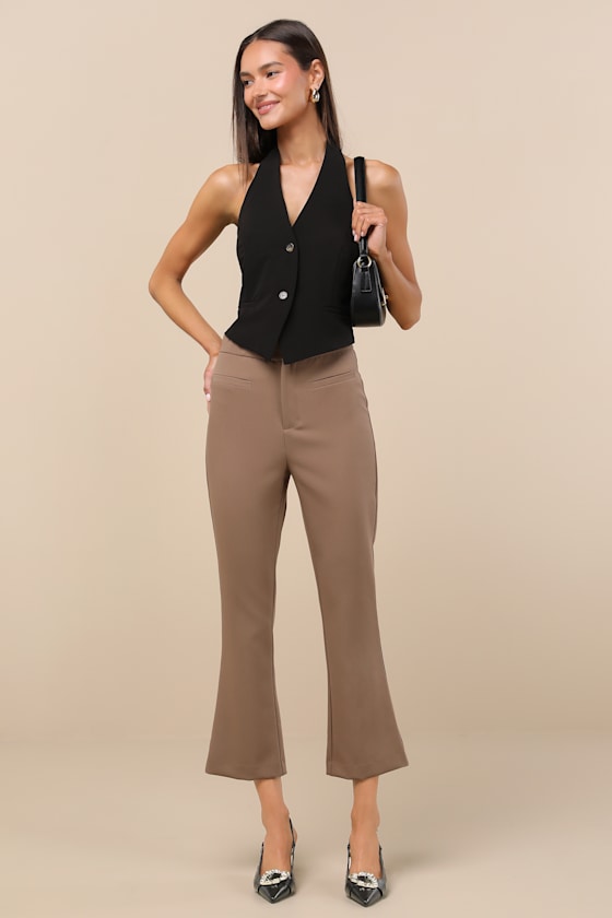 Lulus Nalini Light Brown Cropped Flare Trouser Pants In Light Brown