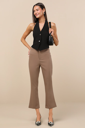 Nalini Light Brown Cropped Flare Trouser Pants 2