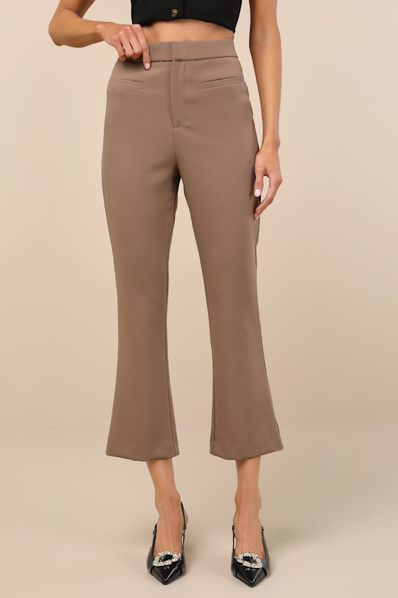 Lulus Nalini Light Brown Cropped Flare Trouser Pants In Light Brown